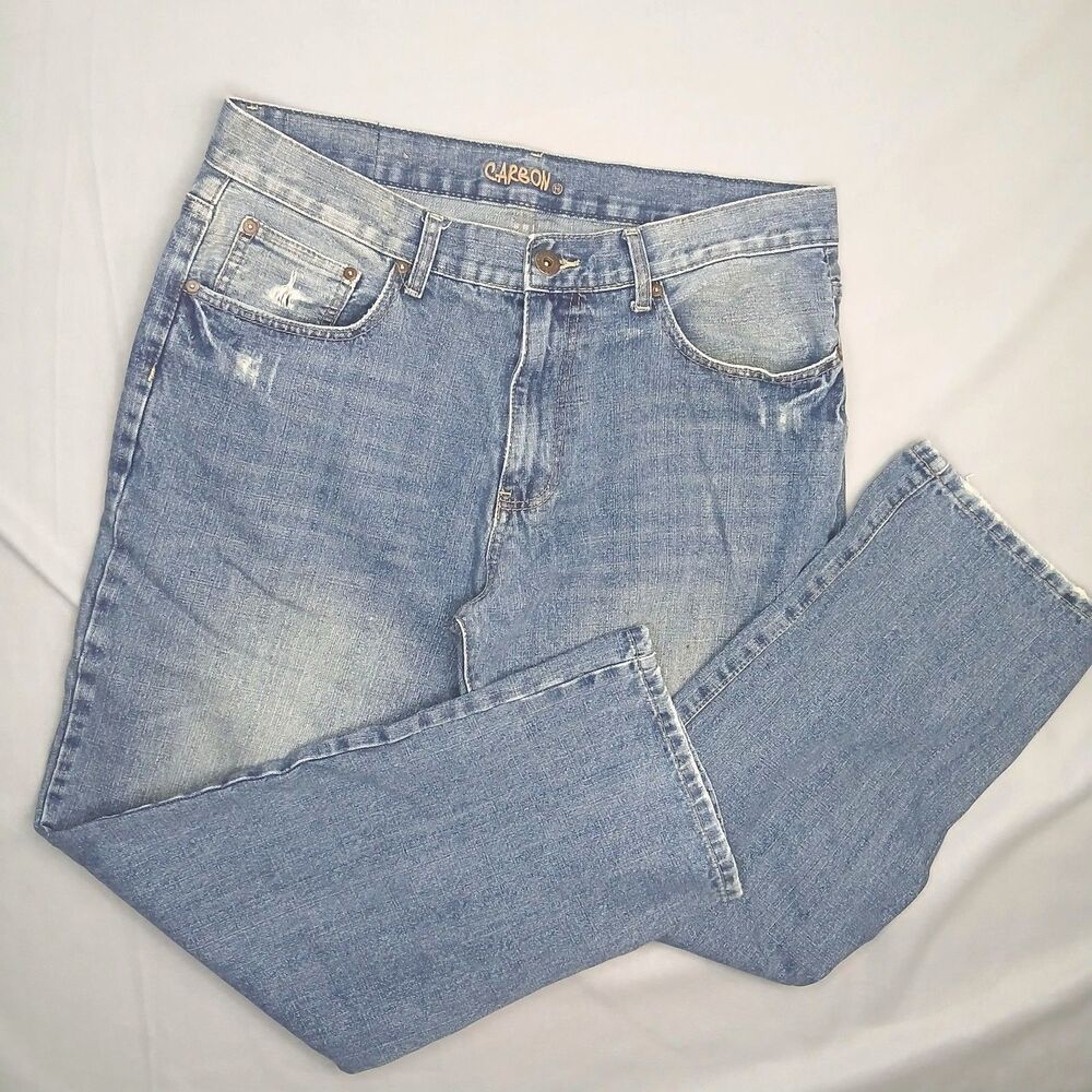Carbon Straight Leg Jeans Distressed Light Denim Relaxed Pants Mens 34 x 30